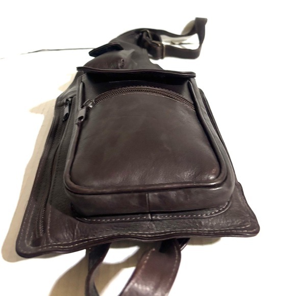Vintage Dark  unsiex Brown Leather Sling shoulder Bag - Picture 6 of 8